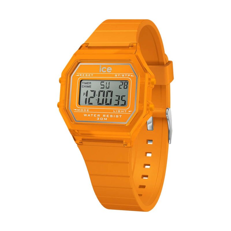ICE-WATCH / アイスウォッチ ICE digit retro - ネオンオレンジ - Clear - Smallの公式ECサイト掲載画像