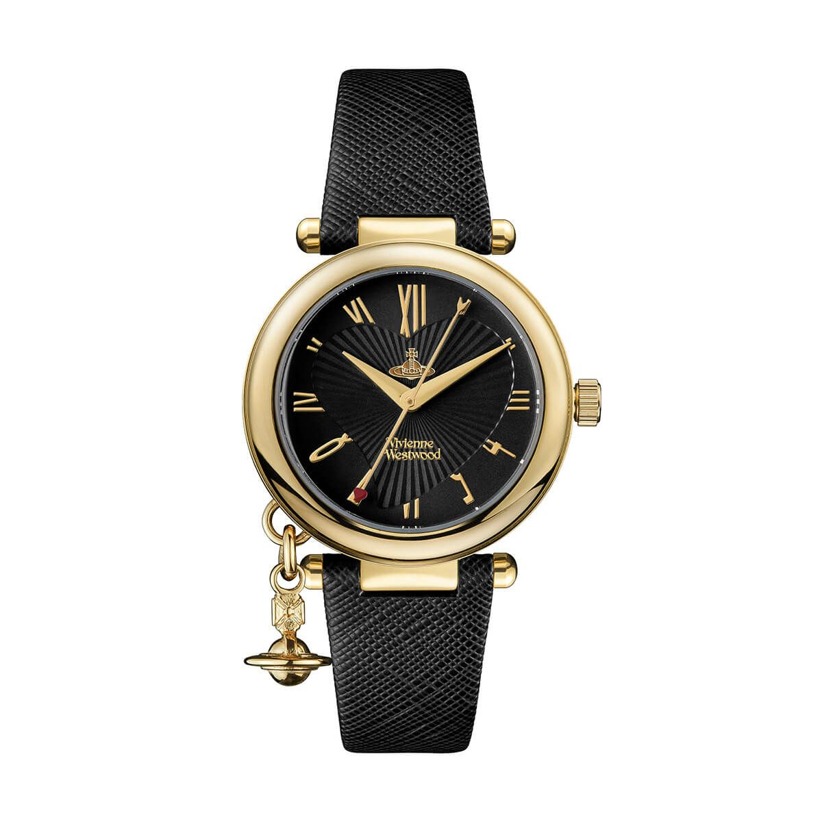 Vivienne Westwood / ヴィヴィアンウエストウッド オーブ レディース クォーツ ウォッチ、ブラック ダイヤル & ブラック レザー ストラップの公式ECサイト掲載画像