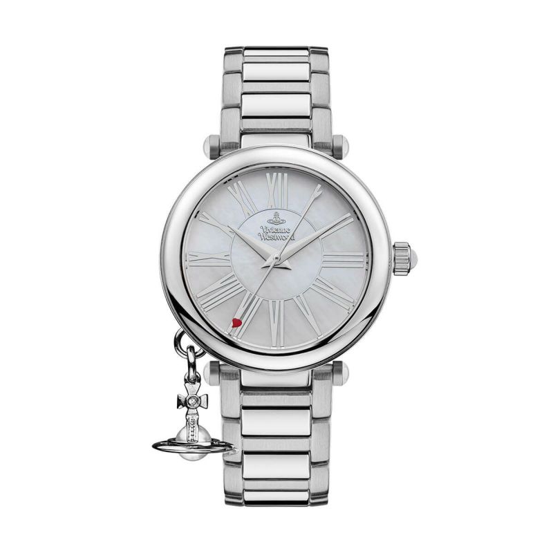 Vivienne Westwood / ヴィヴィアンウエストウッド マザーオーブ レディースクォーツウォッチ、ホワイトMOPダイヤル&シルバーステンレススチールブレスレットの公式ECサイト掲載画像