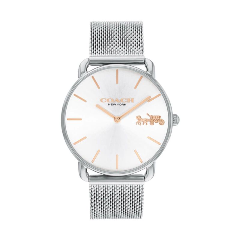 COACH / コーチ エリオット 36mm TT(SS/RG) ホワイト サンレイ ダイヤル シルバー メッシュの公式ECサイト掲載画像