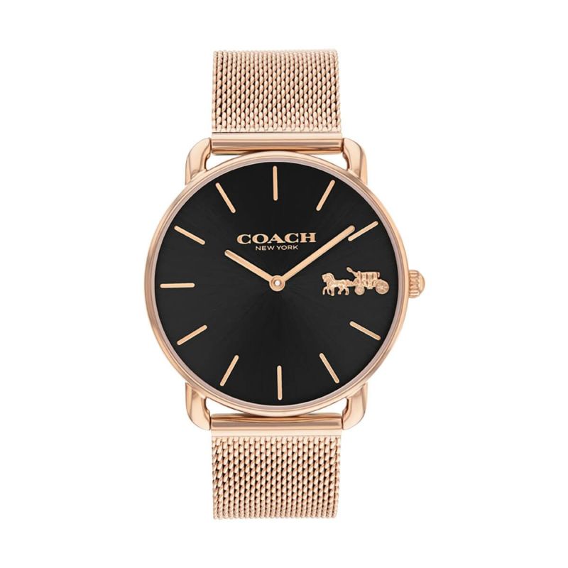 COACH / コーチ エリオット 36mm RG ブラック サンレイ ダイヤル メッシュの公式ECサイト掲載画像