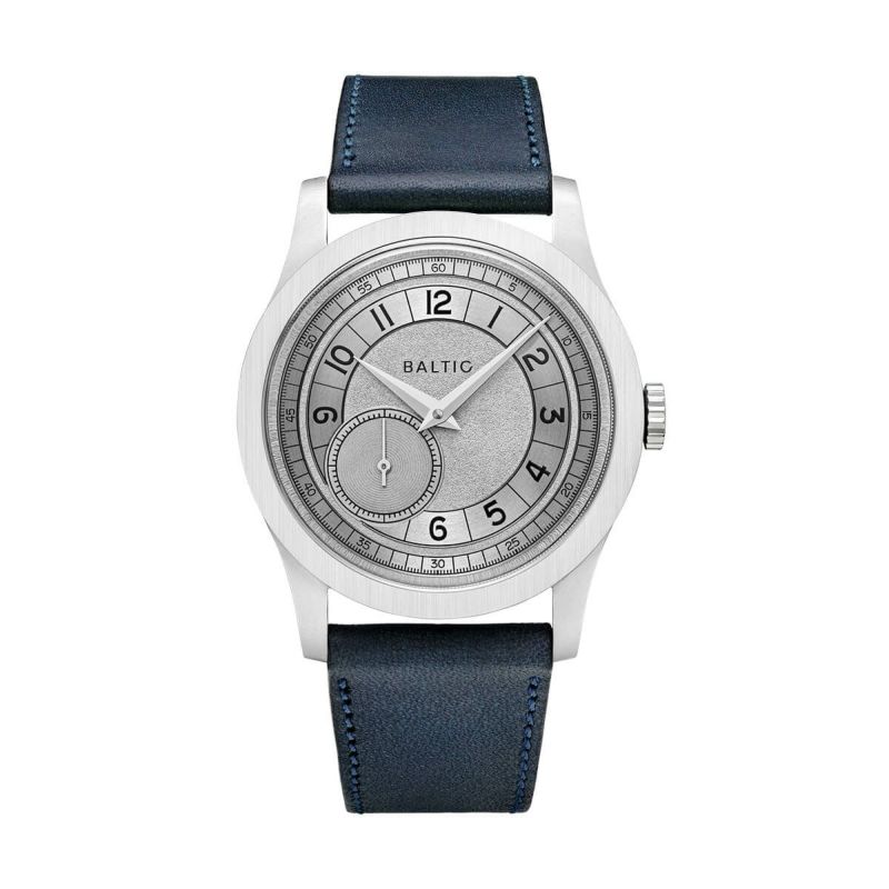 BALTIC WATCHES / バルチック マイクロローター ルーレット シルバー / ネイビー レザー ストラップ MR Roulette Silverの公式ECサイト掲載画像