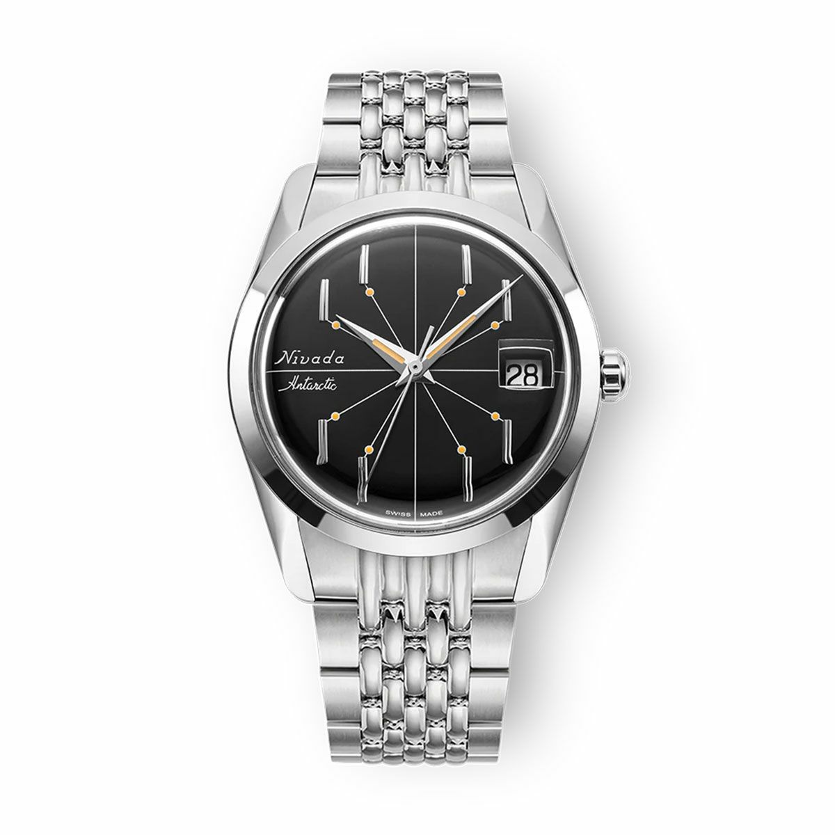 Nivada Grenchen / ニバダ グレンヒェン アンタークティック スパイダー ブラック デイト 35mm ステンレススチール ライスビーズ ブレスレットの公式ECサイト掲載画像
