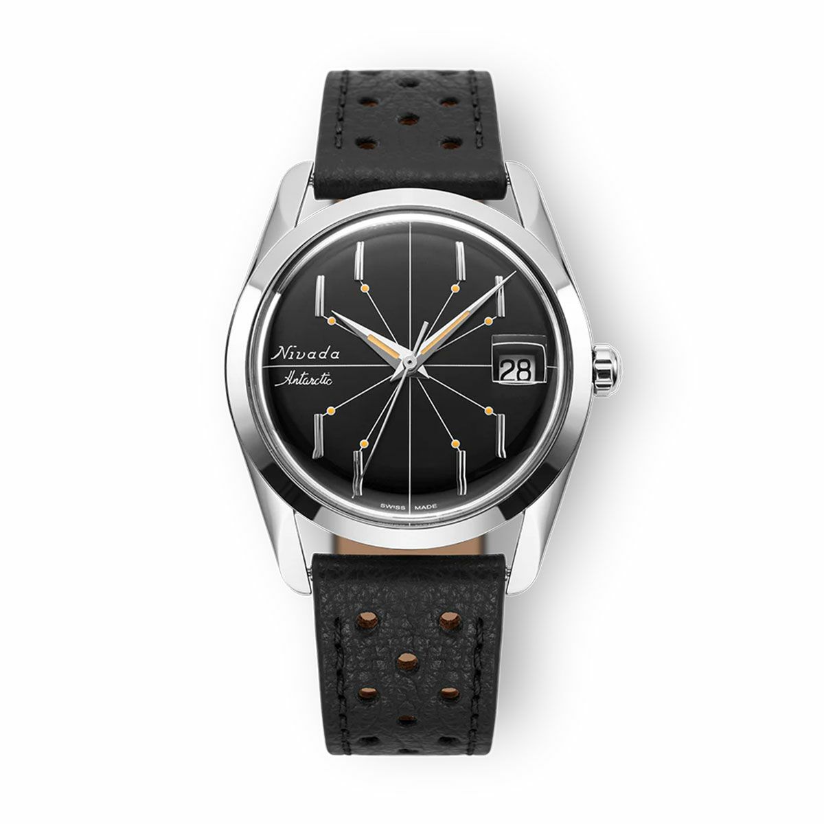 Nivada Grenchen / ニバダ グレンヒェン アンタークティック スパイダー ブラック デイト 35mm ブラック レザーレーシングストラップの公式ECサイト掲載画像