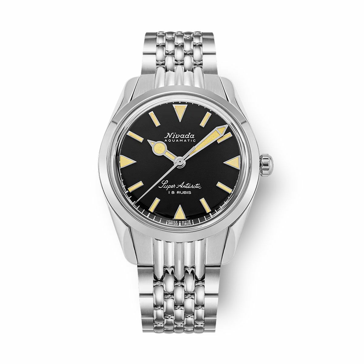 Nivada Grenchen / ニバダ グレンヒェン スーパーアンタークティック 35mm ブラック ベージュ イエローマーカー ルミノバ ステンレススチール ライスビーズ ブレスレットの公式ECサイト掲載画像