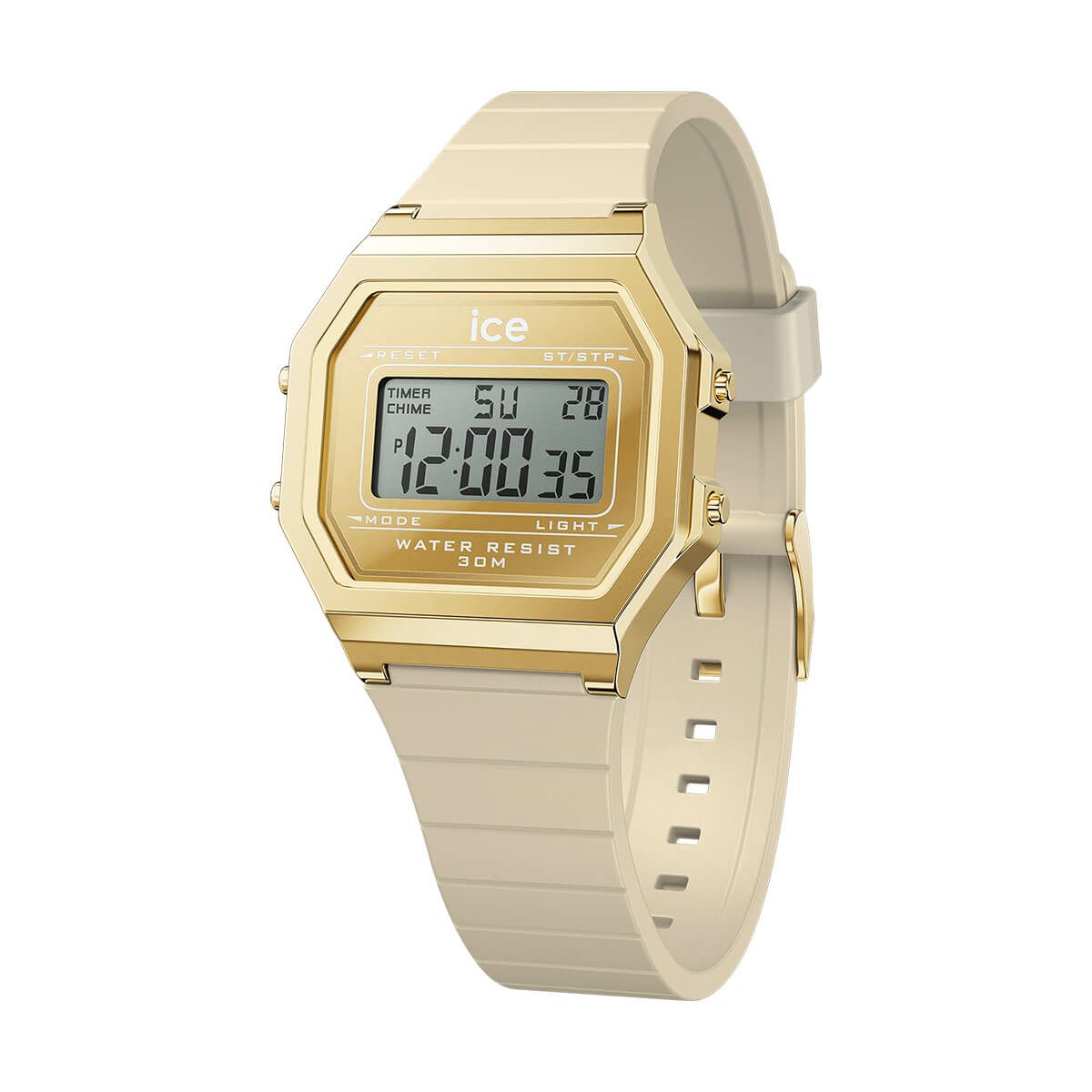 ICE-WATCH / アイスウォッチ ICE digit retro - メタルゴールドミラー - アーモンドスキン - Smallの公式ECサイト掲載画像