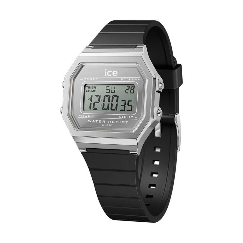ICE-WATCH / アイスウォッチ ICE digit retro - メタルシルバーミラー - ブラック - Smallの公式ECサイト掲載画像