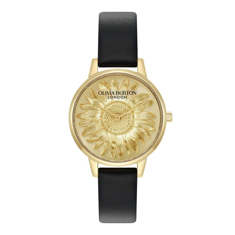 OLIVIA BURTON / オリビア・バートン 3D フラワー - ミディゴールド ブラックレザーの公式ECサイト掲載画像