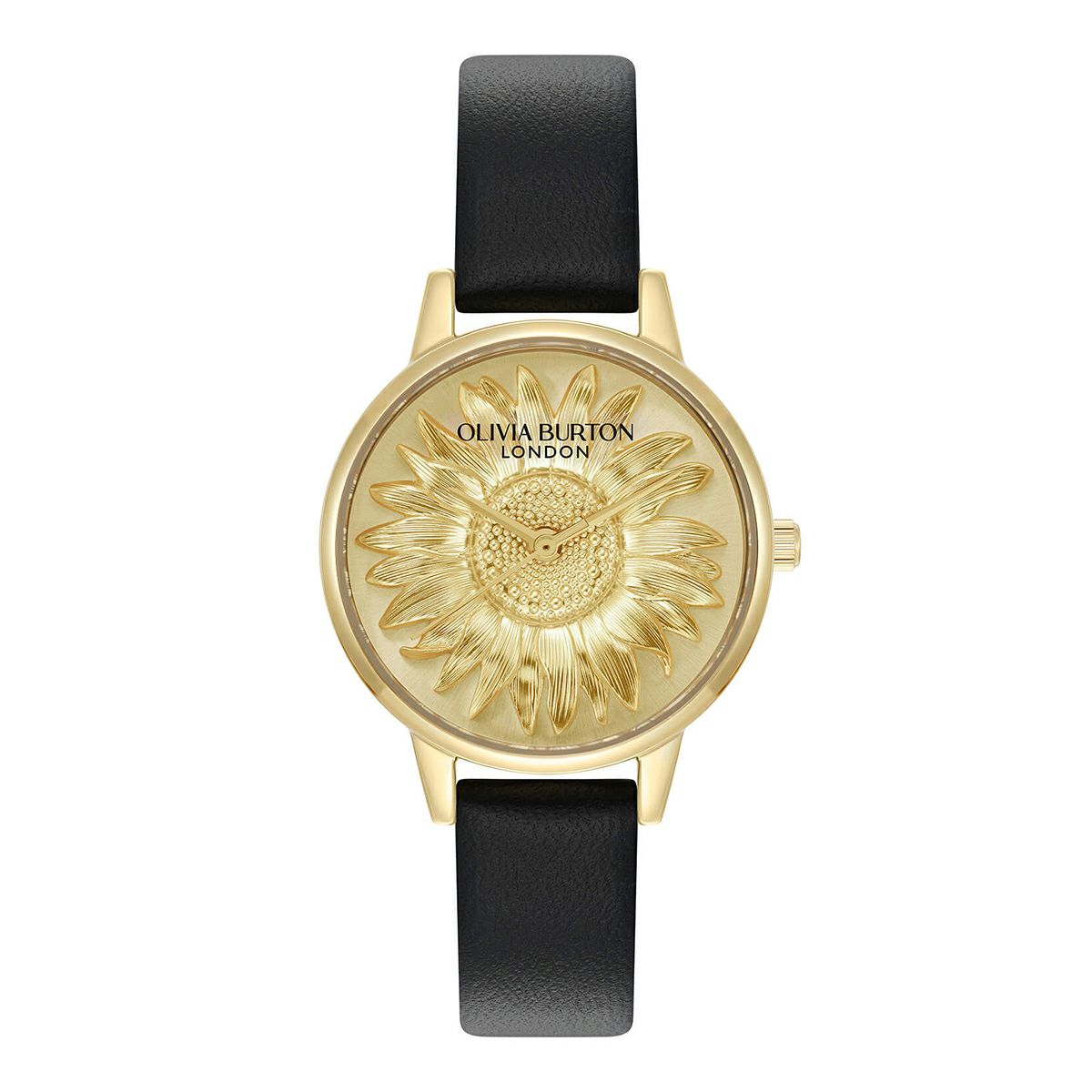 OLIVIA BURTON / オリビア・バートン 3D フラワー - ミディゴールド ブラックレザーの公式ECサイト掲載画像
