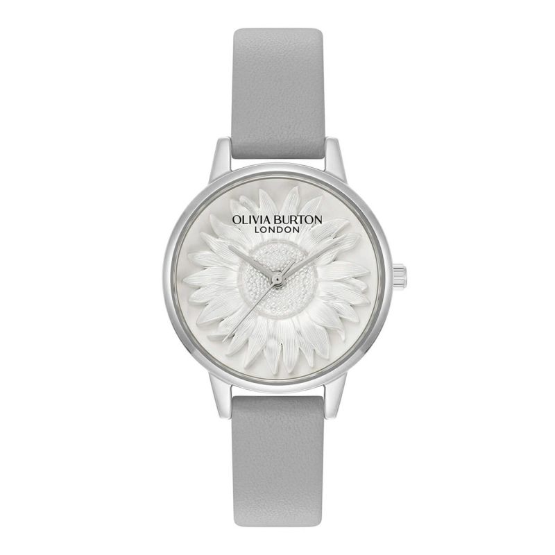 OLIVIA BURTON / オリビア・バートン 3D フラワー - ミディ シルバー ホワイト アールグレイ レザーの公式ECサイト掲載画像