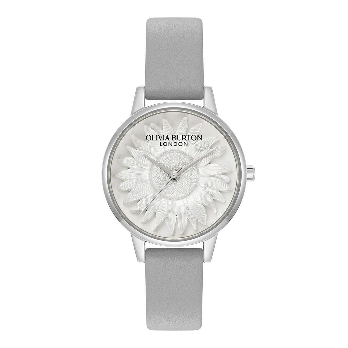 OLIVIA BURTON / オリビア・バートン 3D フラワー - ミディ シルバー ホワイト アールグレイ レザーの公式ECサイト掲載画像