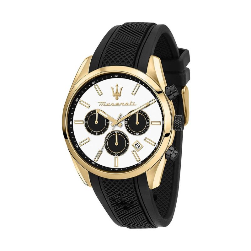 Maserati / マセラティ アトラツィオーネ 43mm マルチファンクション ホワイト ダイヤル ブラック ラバーストラップの公式ECサイト掲載画像