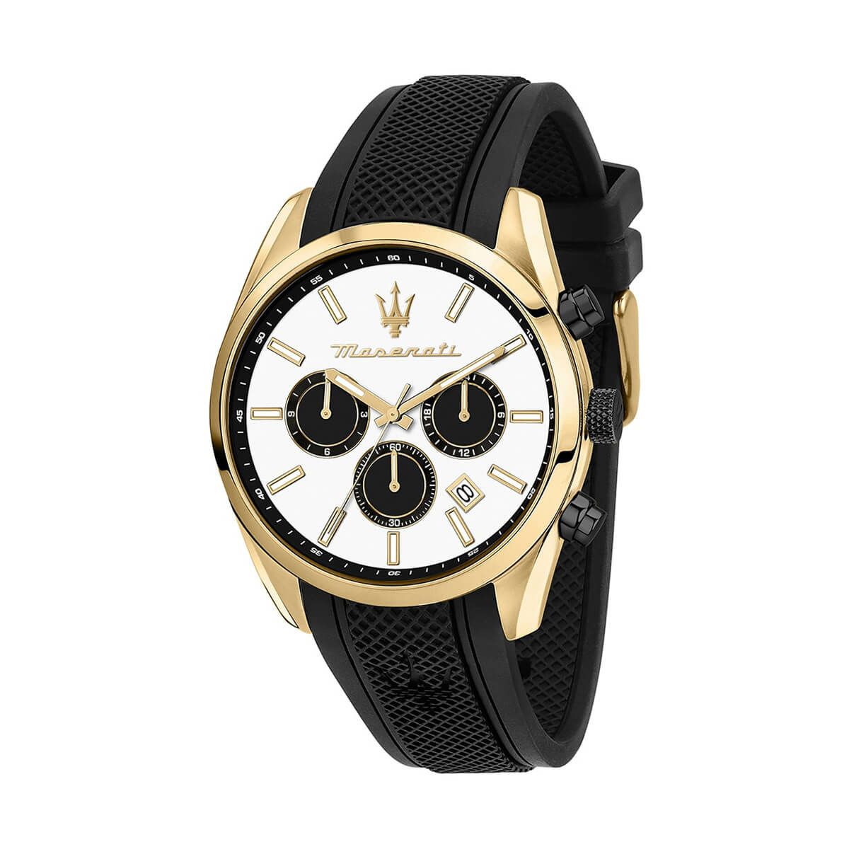 Maserati / マセラティ アトラツィオーネ 43mm マルチファンクション ホワイト ダイヤル ブラック ラバーストラップの公式ECサイト掲載画像