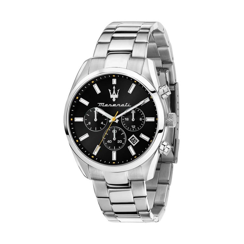 Maserati / マセラティ アトラツィオーネ 43mm マルチファンクション ブラック ダイヤル シルバー ブレスレットの公式ECサイト掲載画像