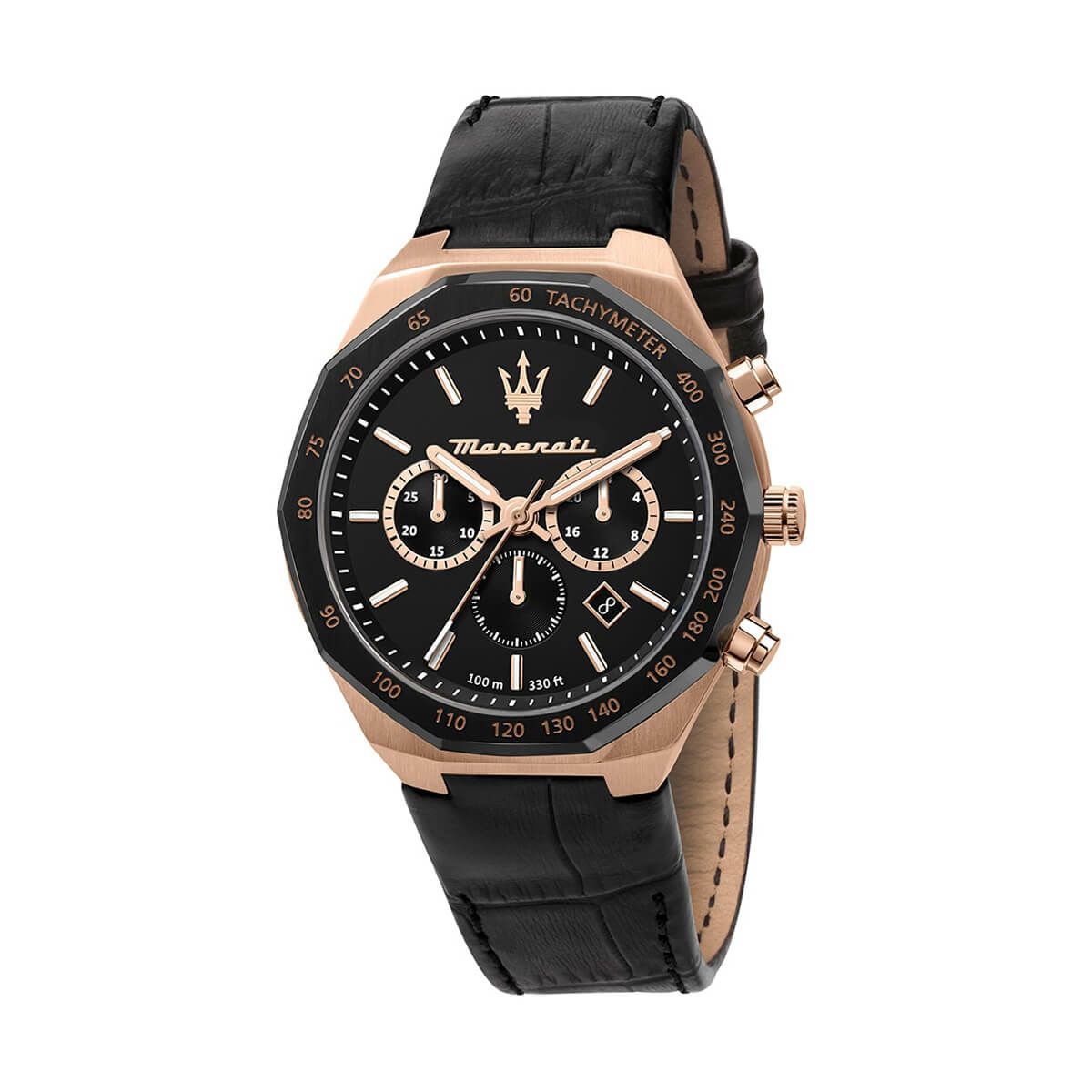 Maserati / マセラティ スタイル 45mm クロノグラフ ブラック ダイヤル ブラック レザーの公式ECサイト掲載画像