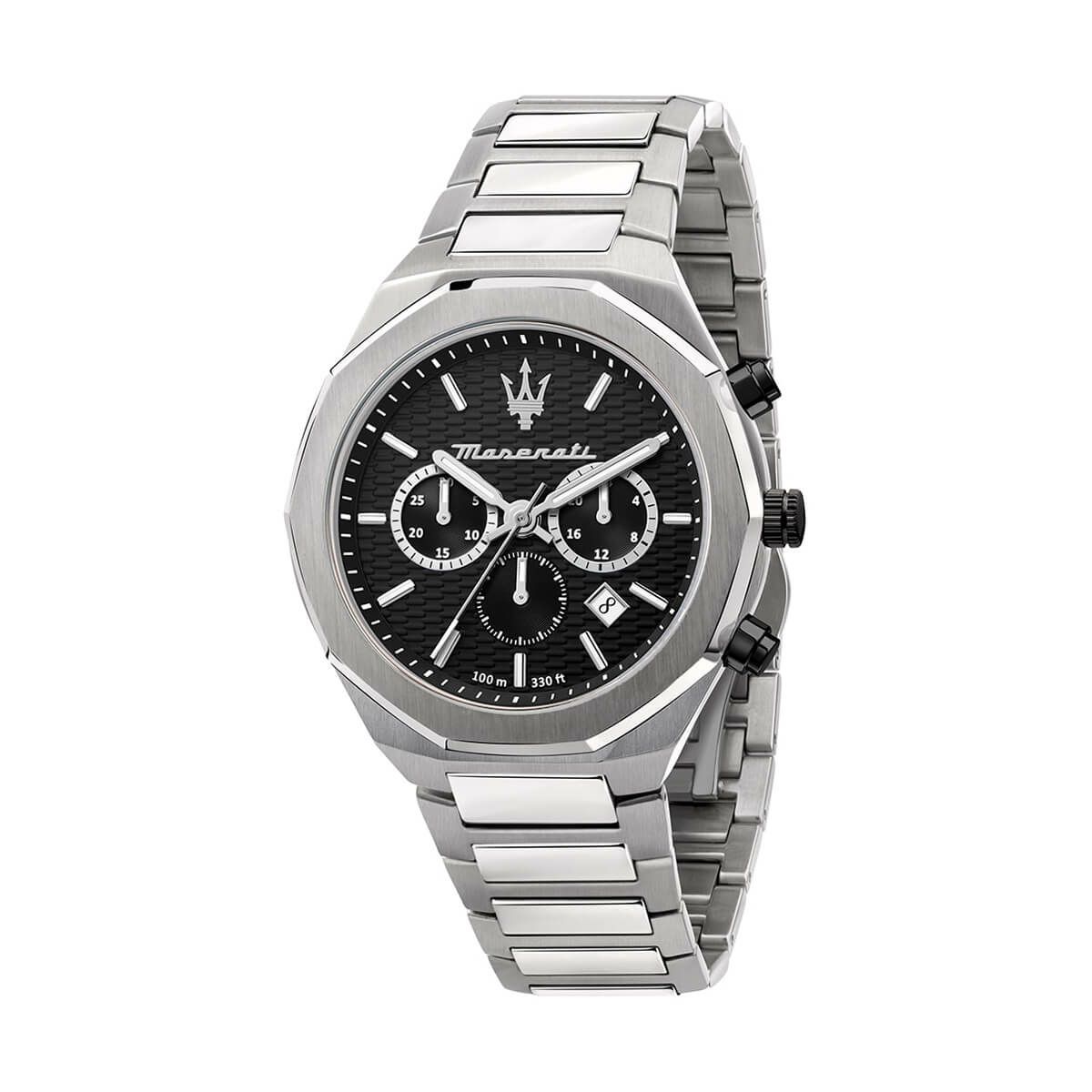 Maserati / マセラティ スタイル 45mm クロノグラフ ブラック ダイヤル シルバー ブレスレットの公式ECサイト掲載画像