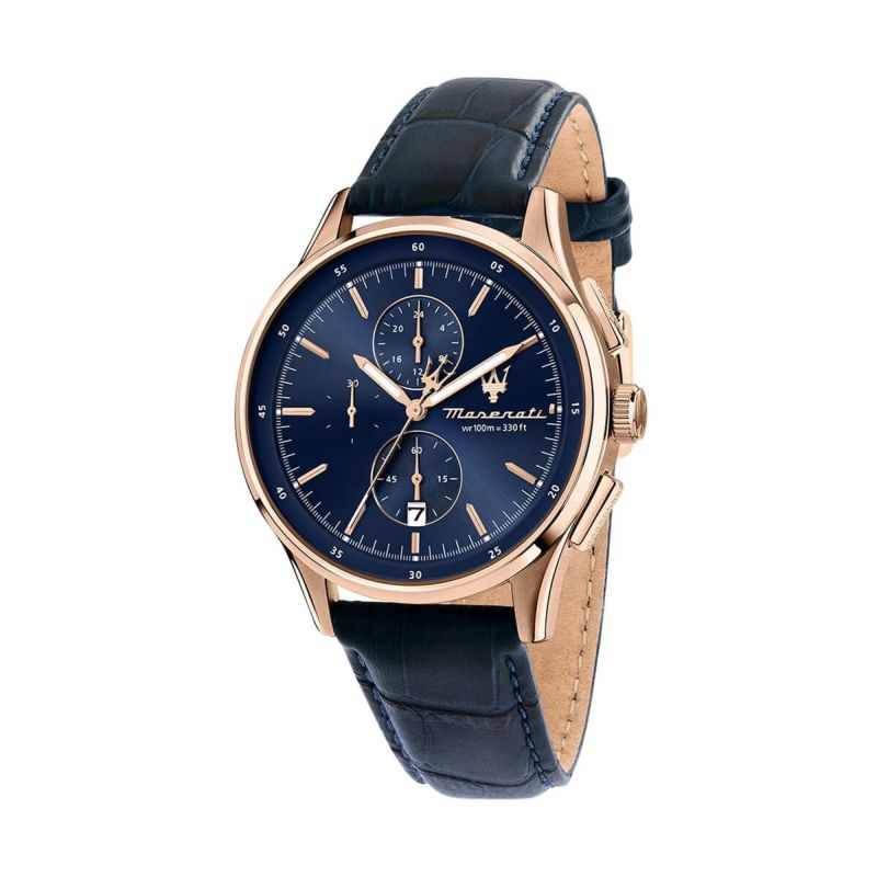 【美品】MASERATI 腕時計　メンズ　マセラッティ 箱付き 正規品 純正ショッパー付き マセラティ 腕時計 メンズ ブルー