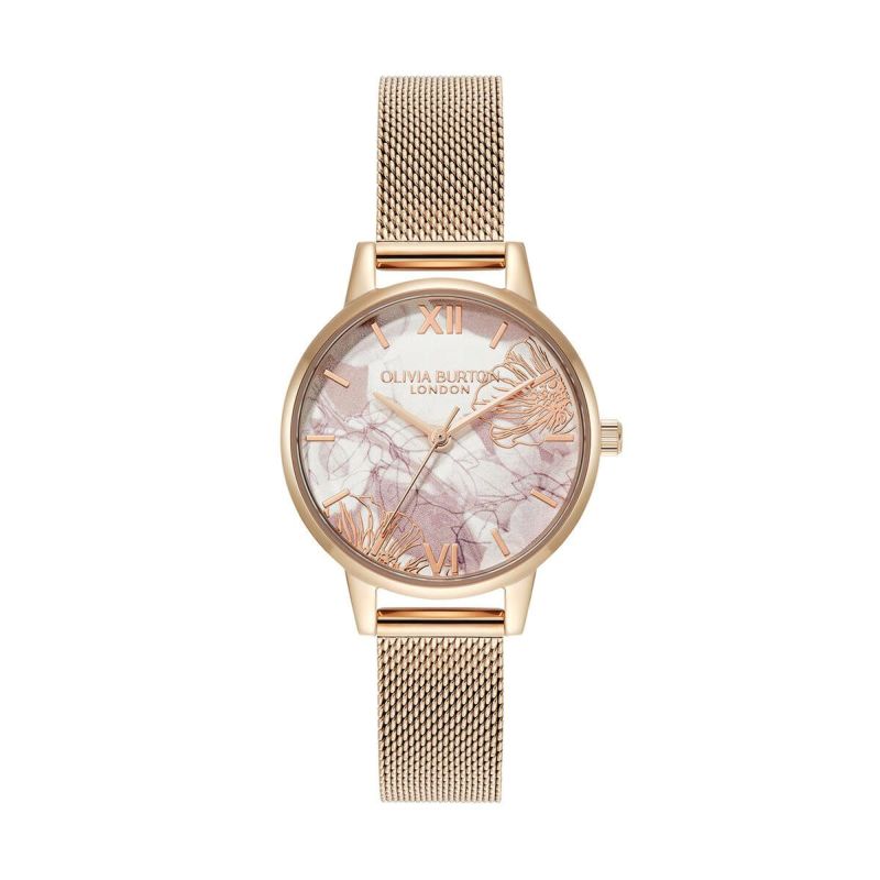 OLIVIA BURTON / オリビア・バートン シグネチャー - ミディアブストラクトフローラル ローズゴールド メッシュの公式ECサイト掲載画像