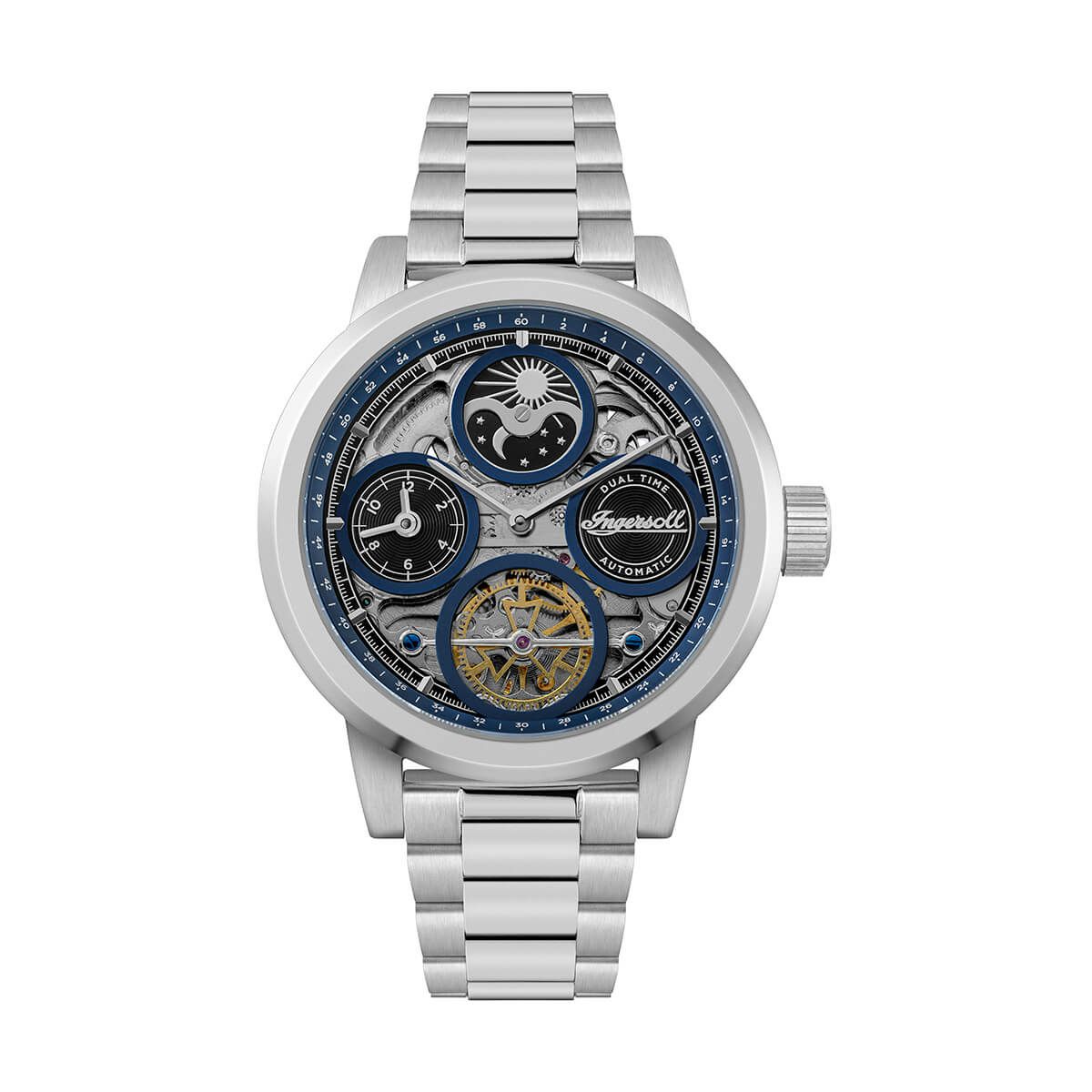Ingersoll / インガソール ザ アーク オートマチックウォッチ ブルー スケルトン ダイヤル シルバー ブレスレットの公式ECサイト掲載画像