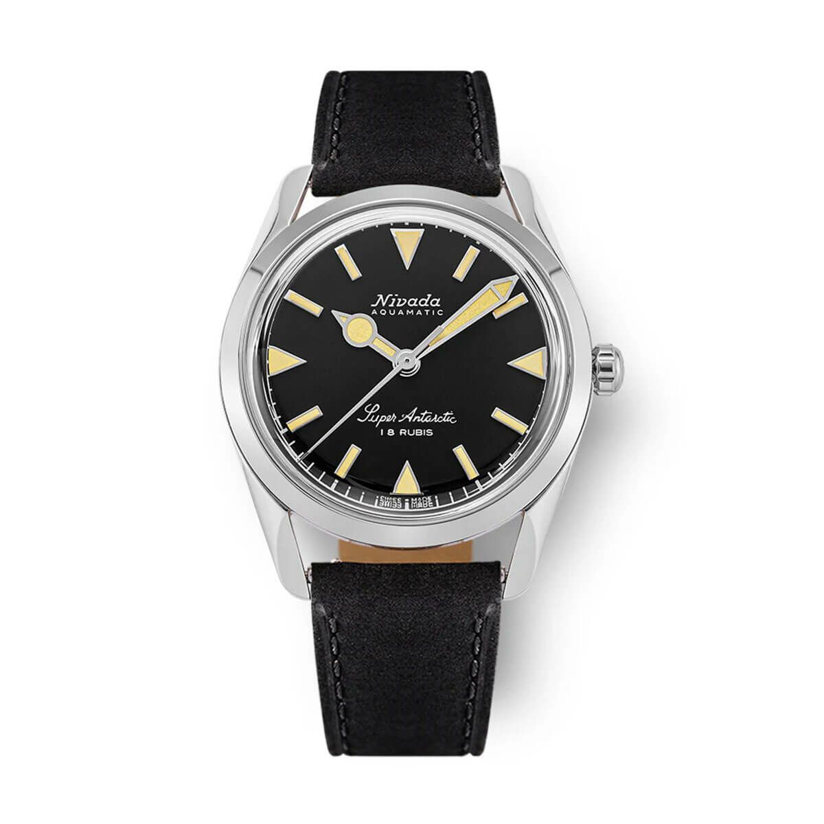 Nivada Grenchen / ニバダ グレンヒェン スーパー アンタークティック 35mm ブラック ベージュ ルミノバ ブラック レザー ベルトの公式ECサイト掲載画像