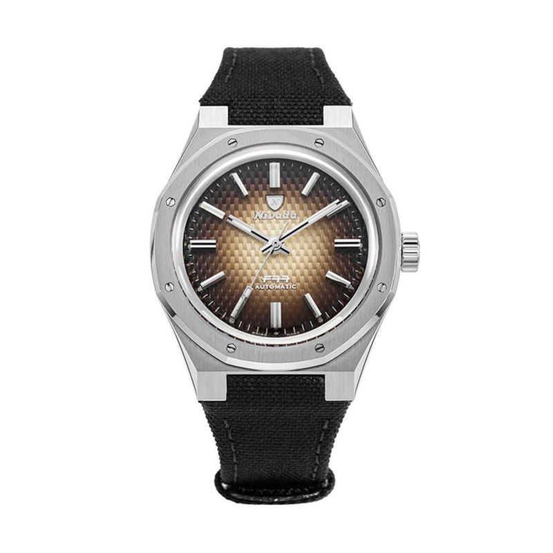 Nivada Grenchen / ニバダ グレンヒェン F77 ステンレススチール スモーク ダイヤル ノー デイト ブラック キャンバス ベルトの公式ECサイト掲載画像