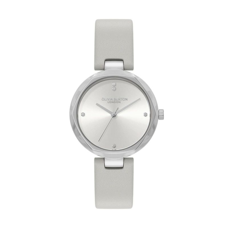OLIVIA BURTON / オリビア・バートン クラシック - 32mm ディメンション シルバー ホワイト サンレイ アールグレイ レザーの公式ECサイト掲載画像