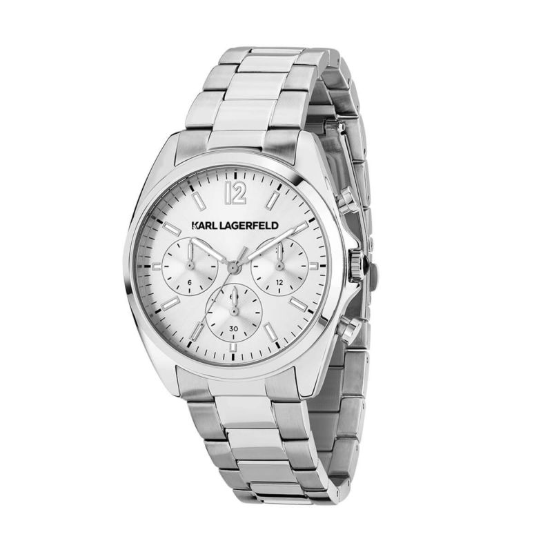 KARL LAGERFELD / カール・ラガーフェルド ラウンド エッセンシャル - マルチ シルバー サンレイ ダイヤル シルバー ブレスレットの公式ECサイト掲載画像
