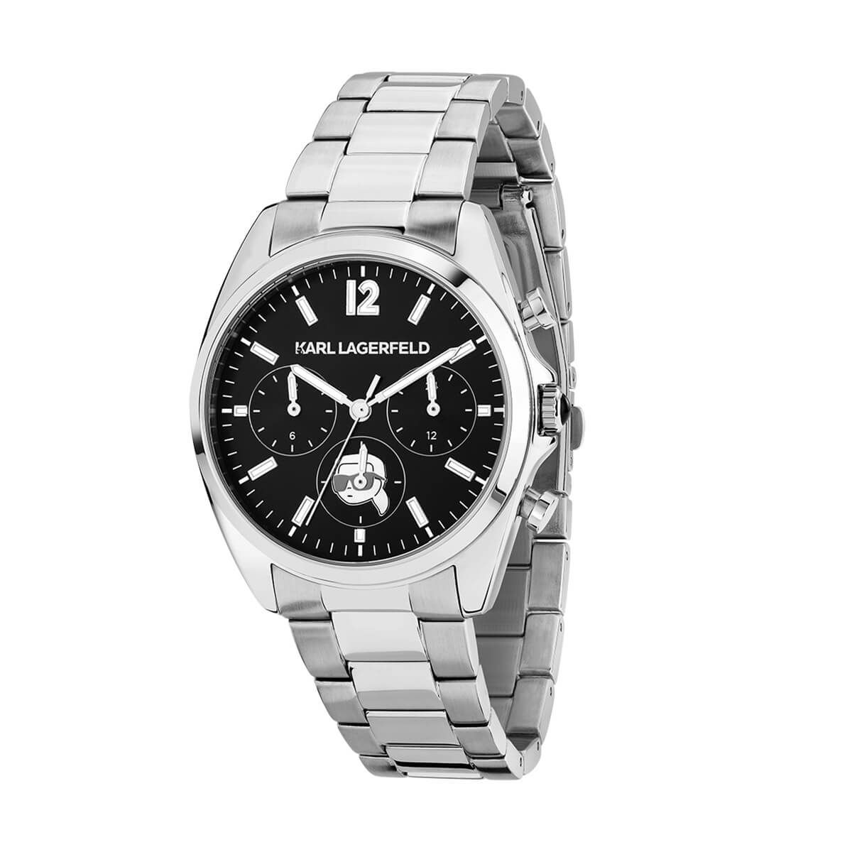 KARL LAGERFELD / カール・ラガーフェルド ラウンド エッセンシャル - マルチ ブラック サンレイ アイコン ダイヤル シルバー ブレスレットの公式ECサイト掲載画像