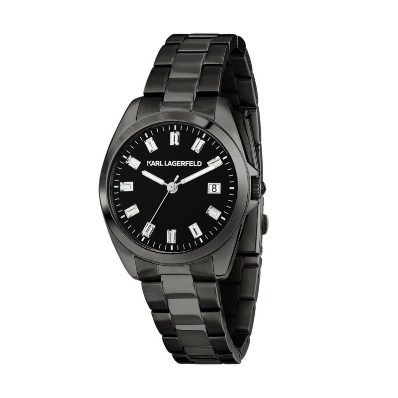 KARL LAGERFELD / カール・ラガーフェルド ラウンド エッセンシャル - ブラック サンレイ クリスタルストーン ダイヤル ブラック ブレスレットの公式ECサイト掲載画像