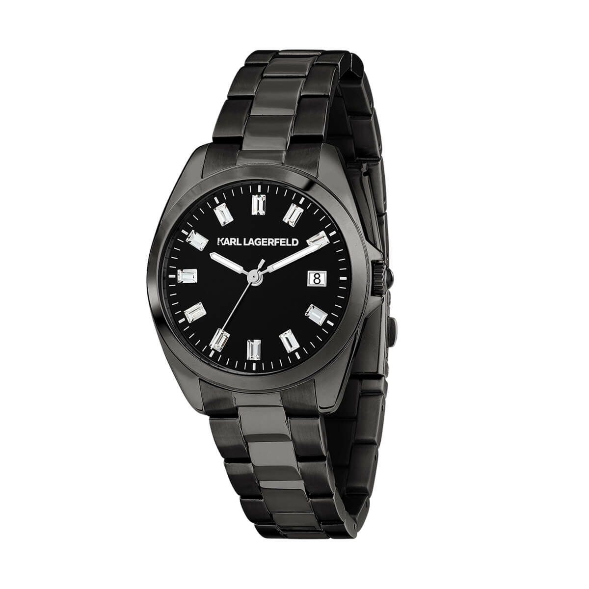 KARL LAGERFELD / カール・ラガーフェルド ラウンド エッセンシャル - ブラック サンレイ クリスタルストーン ダイヤル ブラック ブレスレットの公式ECサイト掲載画像