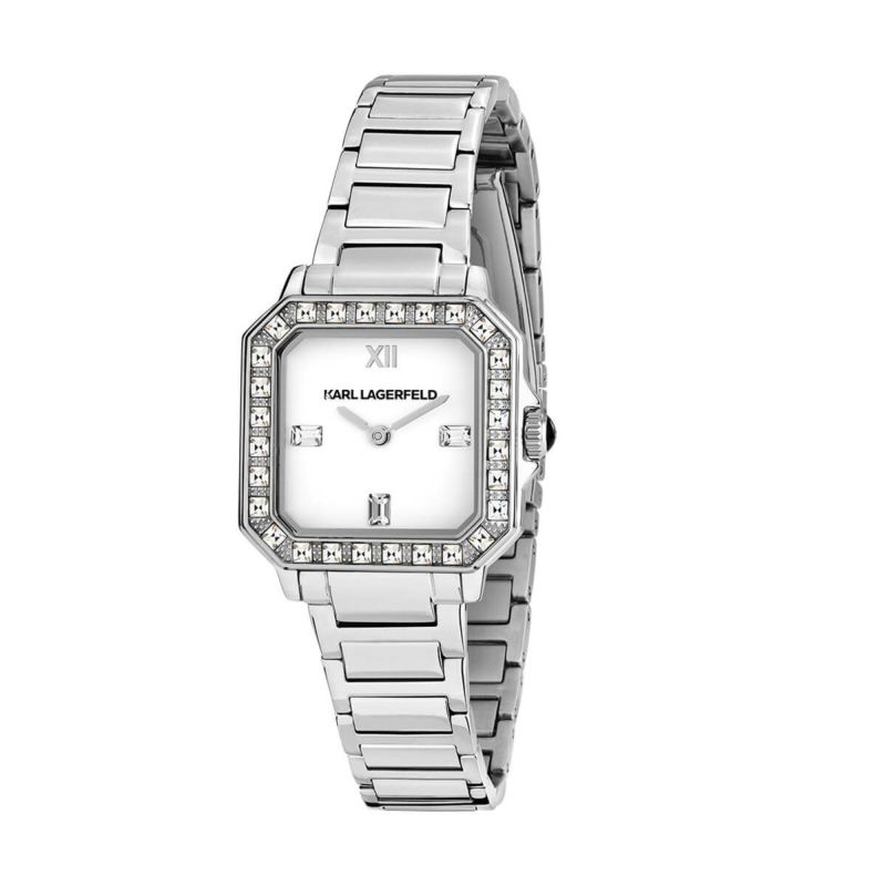 KARL LAGERFELD / カール・ラガーフェルド スクエア クラシック - ホワイト クリスタル ダイヤル シルバー ブレスレットの公式ECサイト掲載画像
