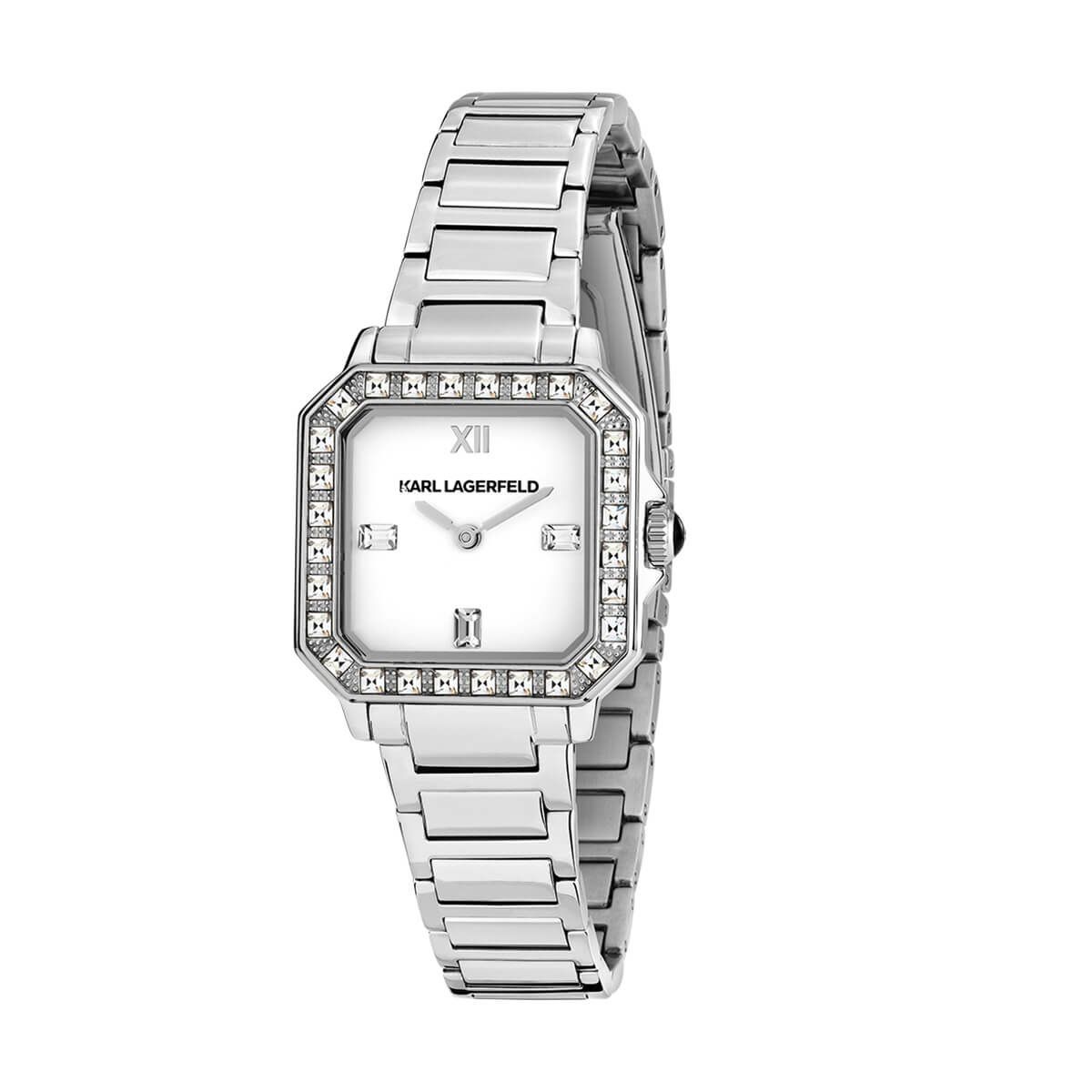 KARL LAGERFELD / カール・ラガーフェルド スクエア クラシック - ホワイト クリスタル ダイヤル シルバー ブレスレットの公式ECサイト掲載画像