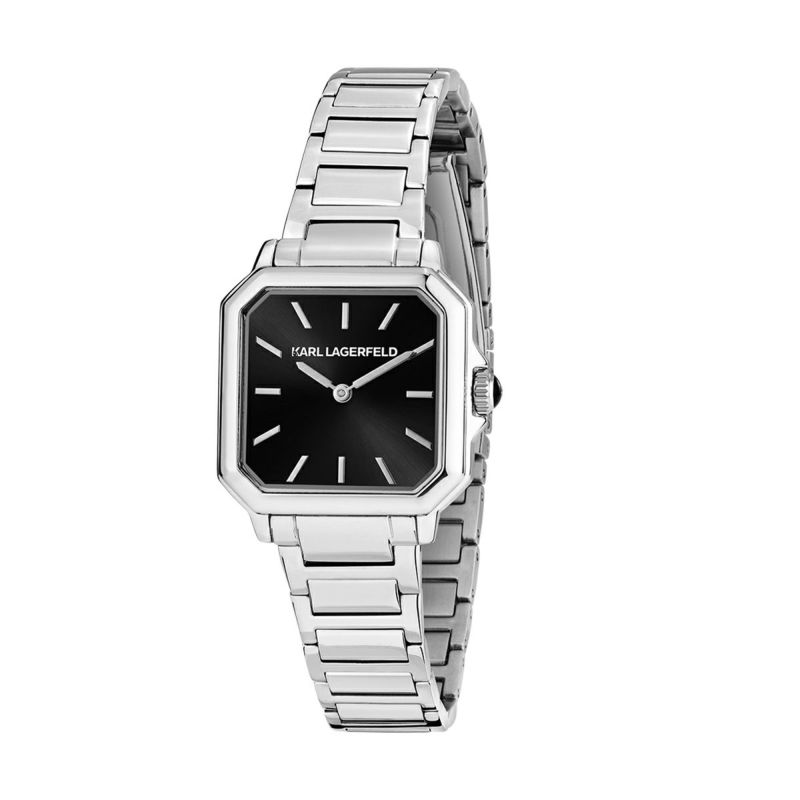 KARL LAGERFELD / カール・ラガーフェルド スクエア クラシック - ブラック サンレイ ダイヤル  シルバー ブレスレットの公式ECサイト掲載画像