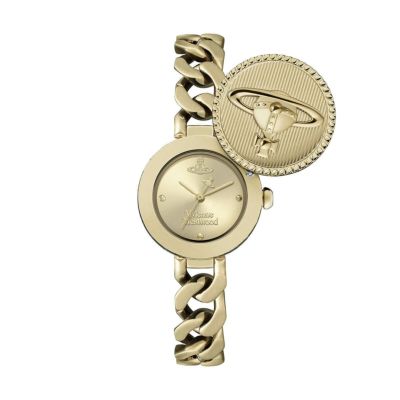 Vivienne Westwood / ヴィヴィアンウエストウッド オーブ ボタン - レディース ゴールド ダイヤル & ゴールド リンク チェーン ブレスレット