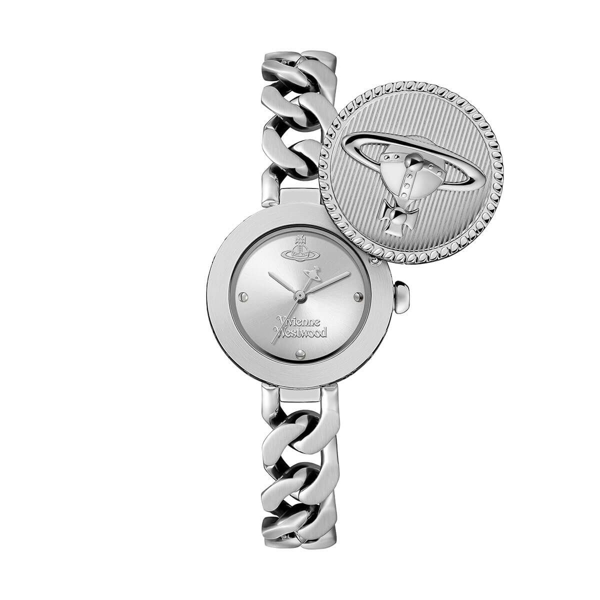 Vivienne Westwood / ヴィヴィアンウエストウッド オーブ ボタン - レディース シルバー ダイヤル & シルバー リンク チェーン ブレスレットの公式ECサイト掲載画像