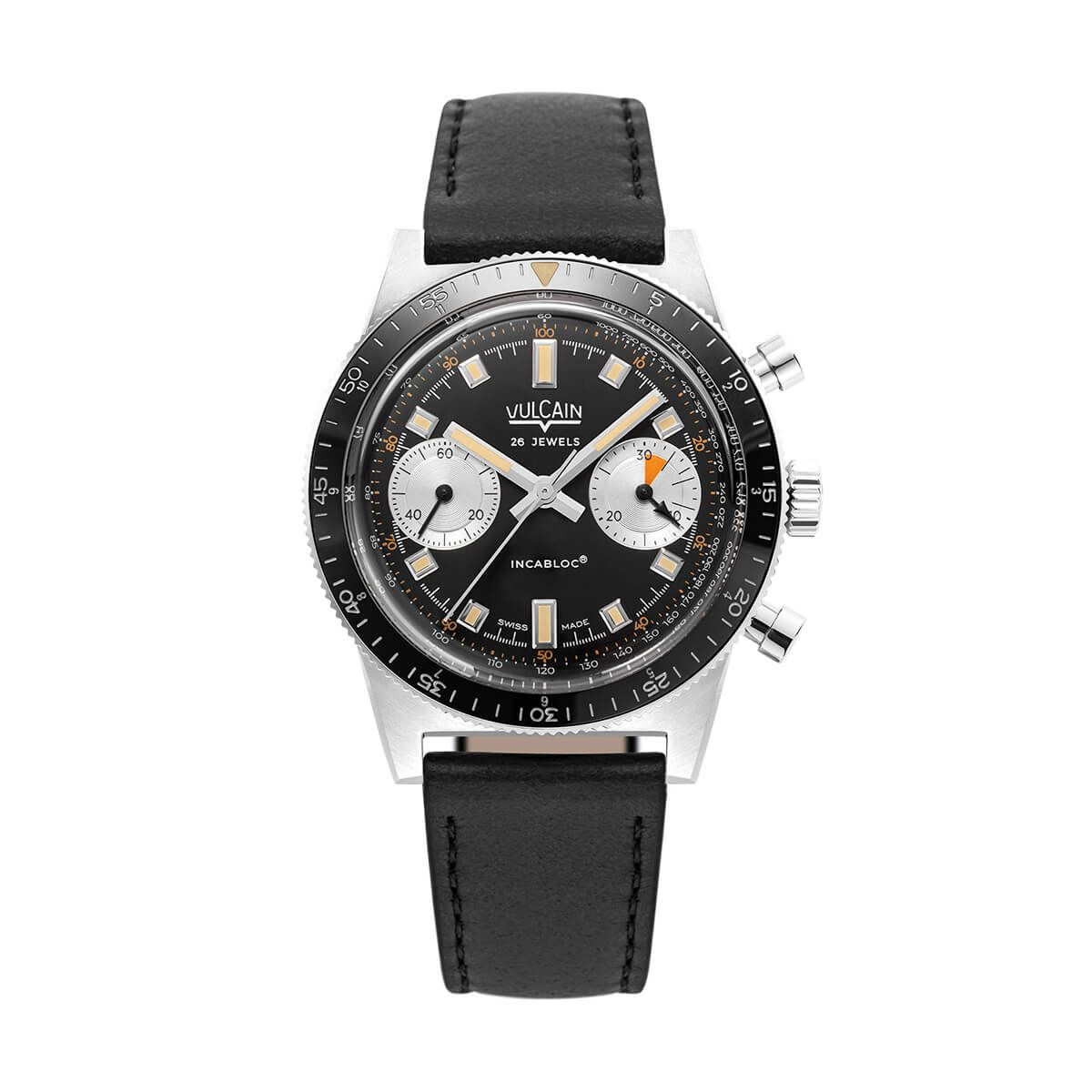 VULCAIN / ヴァルカン スキンダイバー クロノグラフ ブラックダイヤル ブラック カーフレザーベルトの公式ECサイト掲載画像