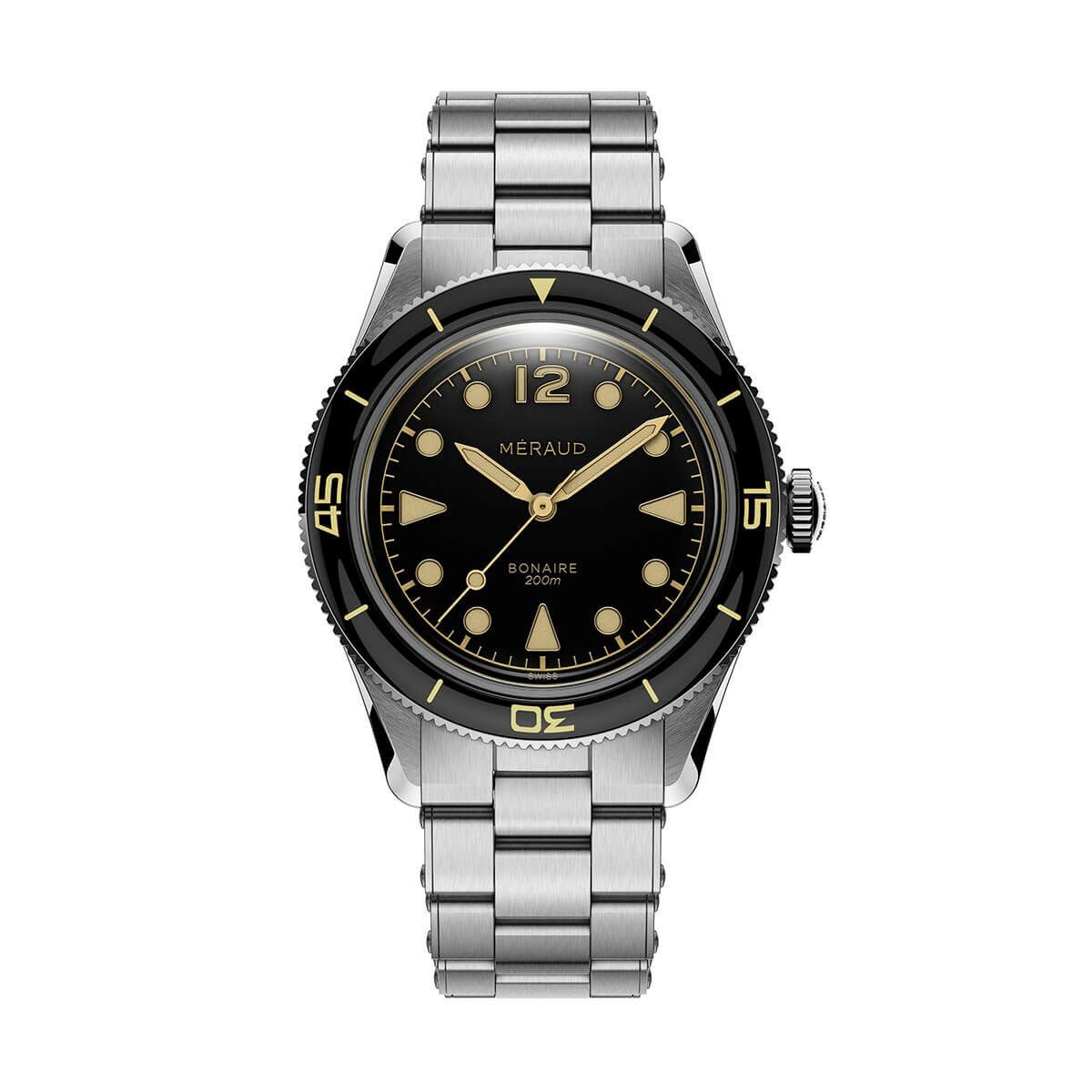 Meraud Watch / メローウォッチ ボネール オニキスブラック スチール リベット ブレスレットの公式ECサイト掲載画像