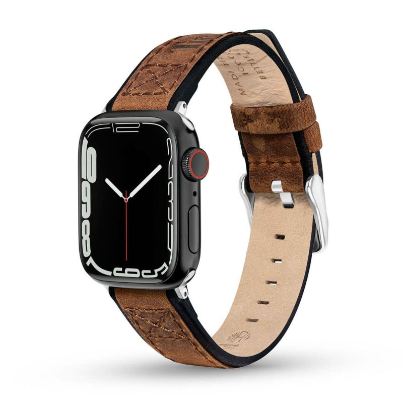 Timberland / ティンバーランド アップルウォッチ ストラップ - ヴァルディビアン L ブラウンレザー 44mm、45mm、46mm、49mmケース、Ultra 用の公式ECサイト掲載画像