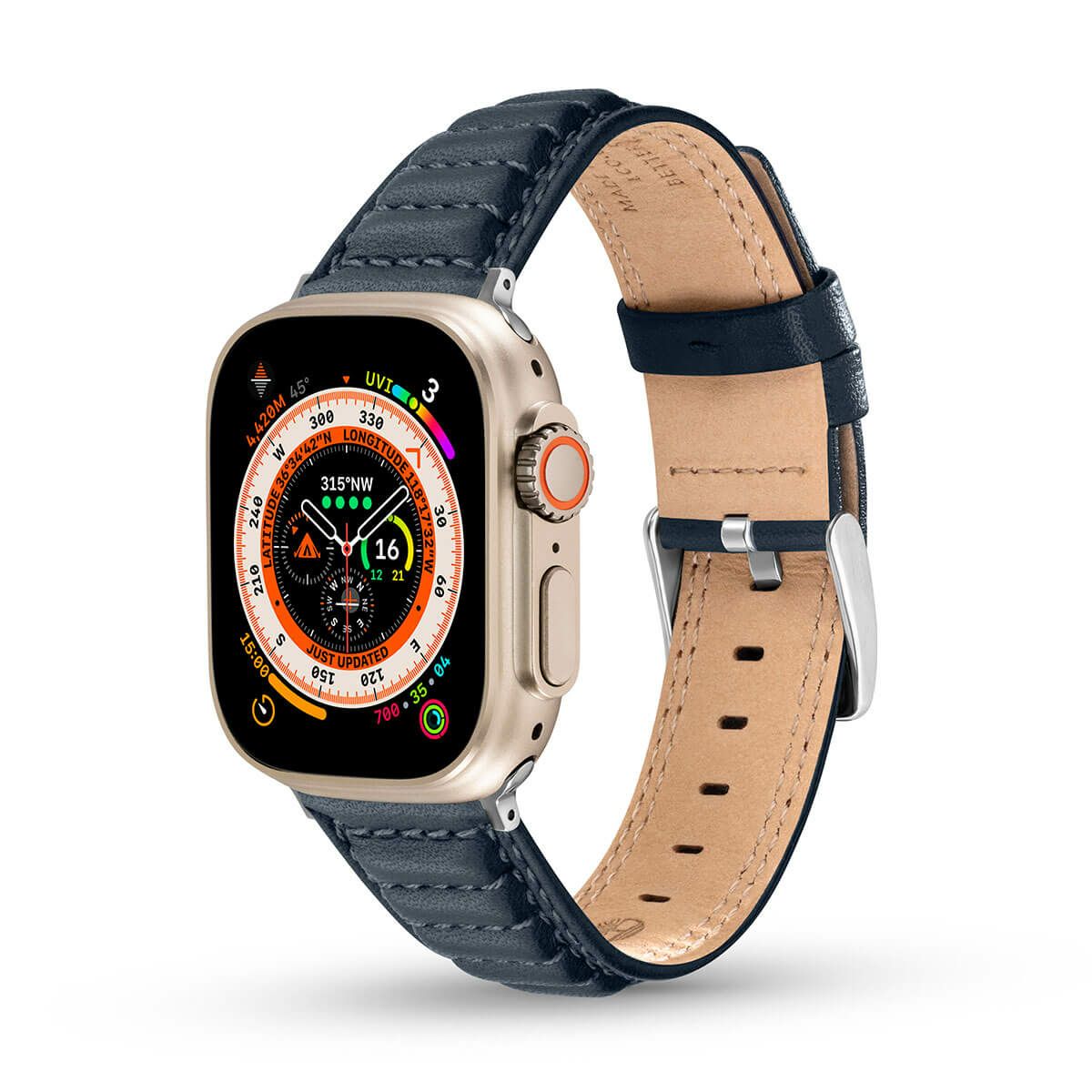 Timberland / ティンバーランド アップルウォッチ ストラップ - アモスキーグ ブルーレザー SS 44mm、45mm、46mm、49mmケース、Ultra 用の公式ECサイト掲載画像