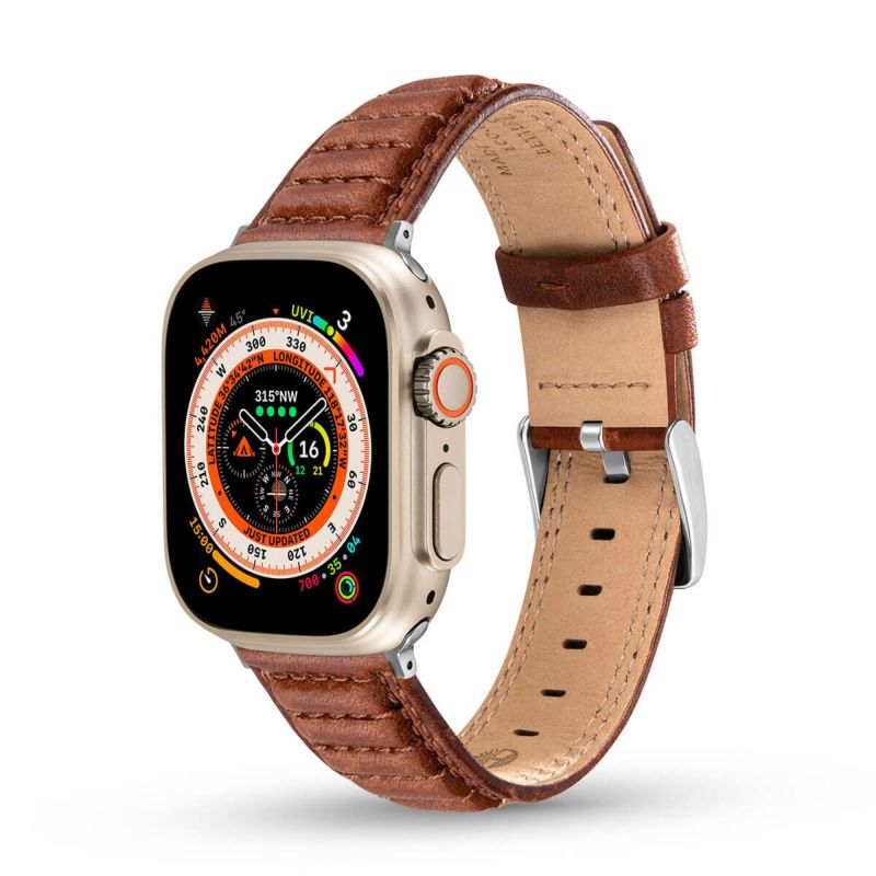 Timberland / ティンバーランド アップルウォッチ ストラップ - アモスキーグ ブラウンレザー SS 44mm、45mm、46mm、49mmケース、Ultra 用の公式ECサイト掲載画像