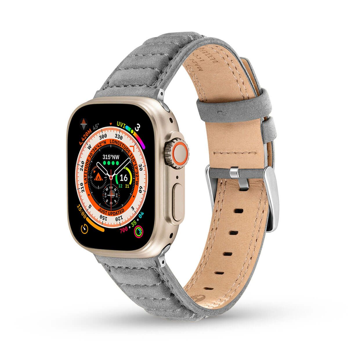 Timberland / ティンバーランド アップルウォッチ ストラップ - アモスキーグ グレーレザー SS 44mm、45mm、46mm、49mmケース、Ultra 用の公式ECサイト掲載画像
