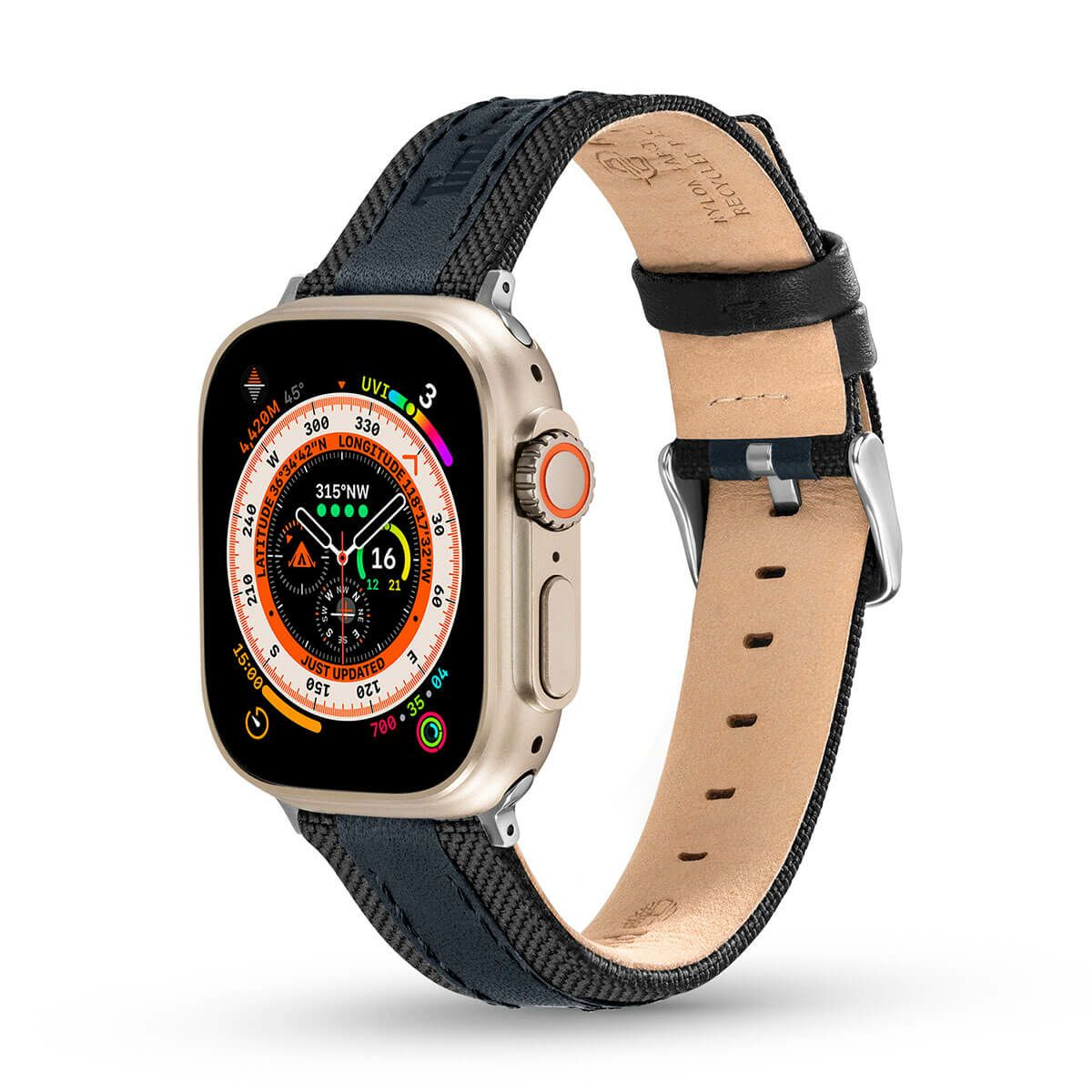 Timberland / ティンバーランド アップルウォッチ ストラップ - アーネット ブラック ブルー リボトル SS 44mm、45mm、46mm、49mmケース、Ultra 用の公式ECサイト掲載画像