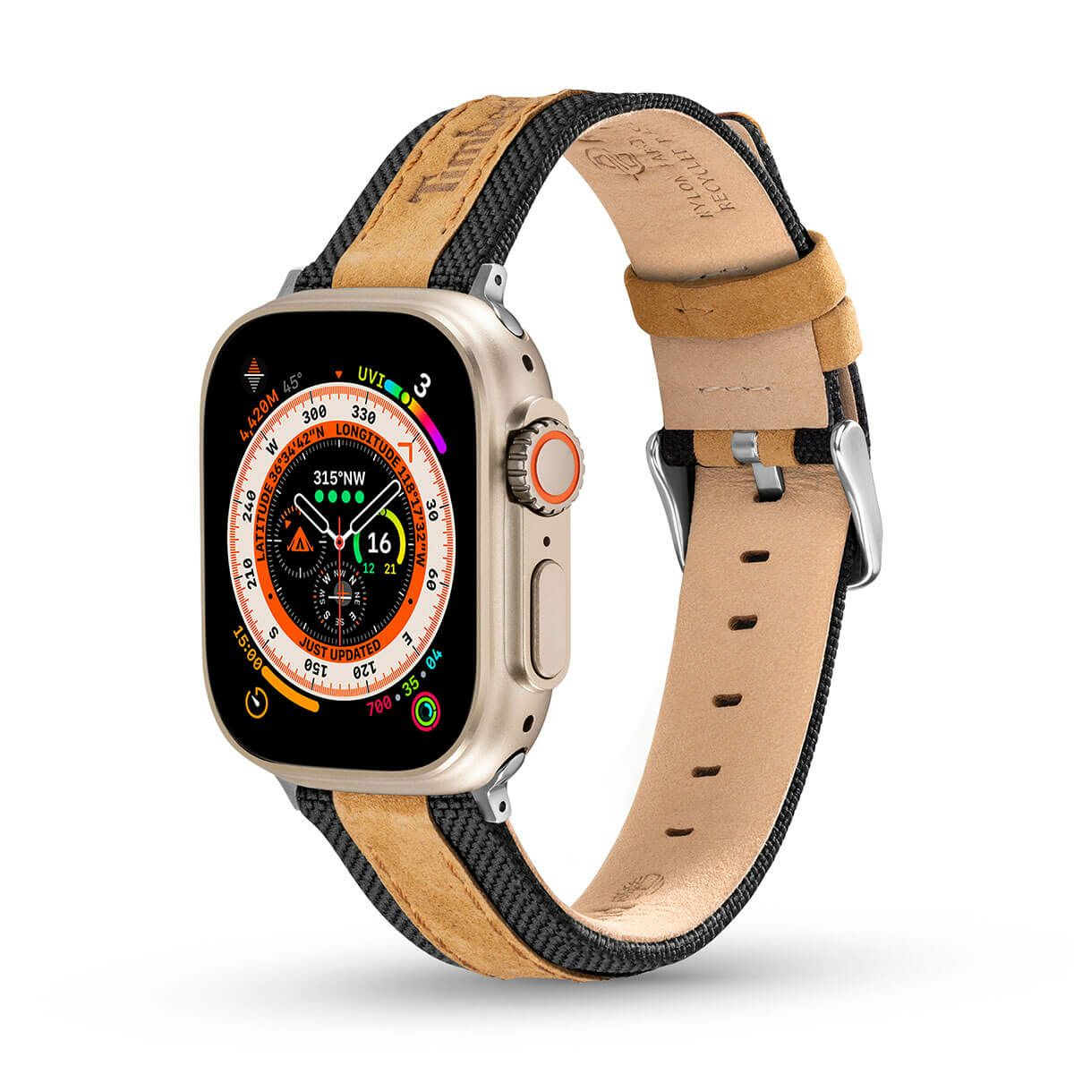 Timberland / ティンバーランド アップルウォッチ ストラップ - アーネット ブラック キャメル リボトル SS 44mm、45mm、46mm、49mmケース、Ultra 用の公式ECサイト掲載画像