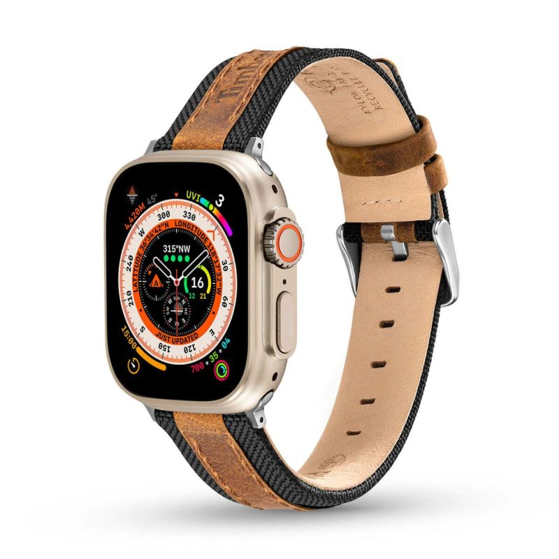 Timberland / ティンバーランド アップルウォッチ ストラップ - アーネット ブラック ブラウン リボトル SS 44mm、45mm、46mm、49mmケース、Ultra 用の公式ECサイト掲載画像