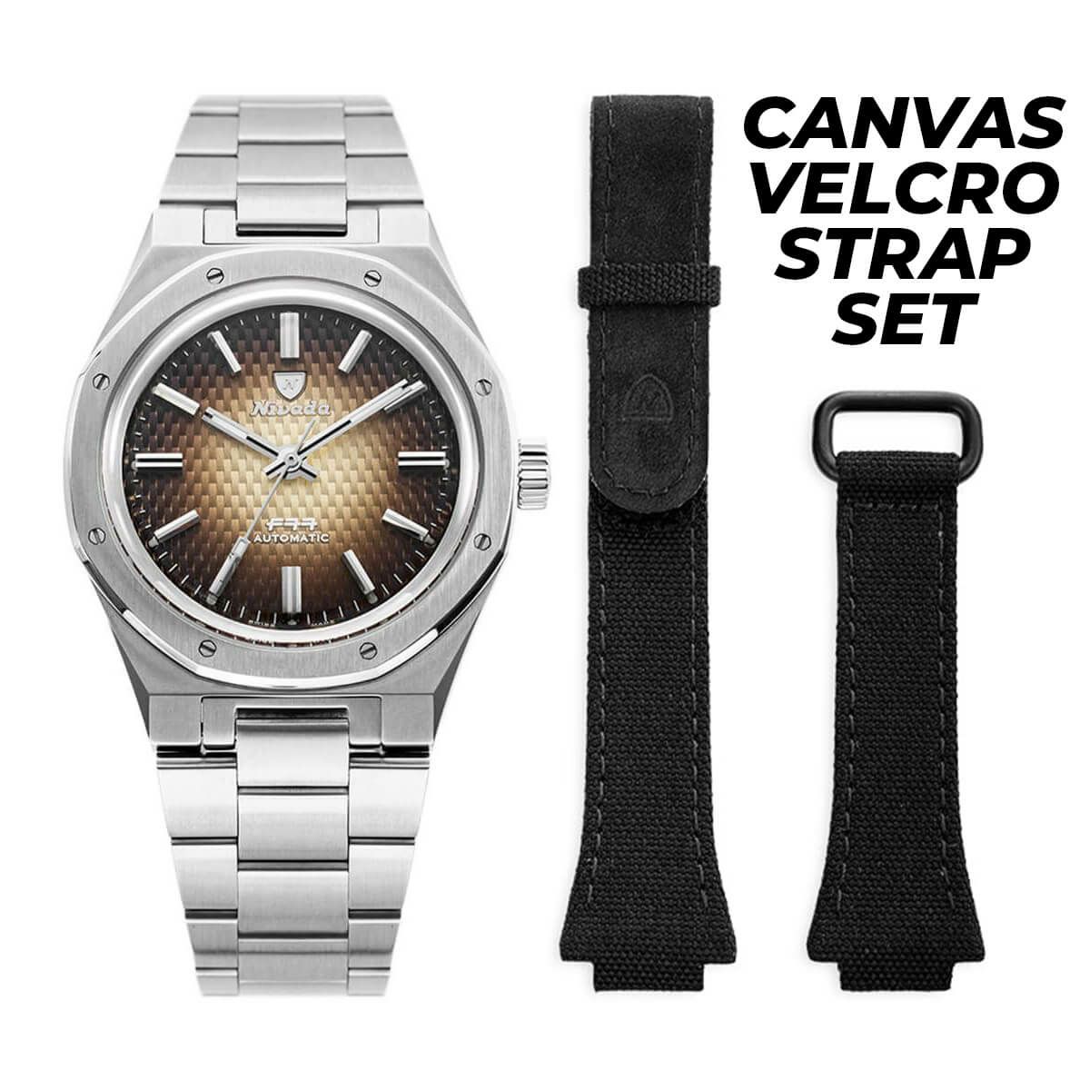 【オンライン限定セット】Nivada Grenchen / ニバダ グレンヒェン F77 スモークダイヤル ＆ キャンバスベルクロストラップ セットの公式ECサイト掲載画像
