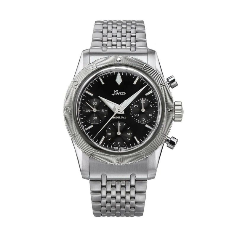 Lorca Watches / ロルカ ウォッチ モデル No.2 クロノグラフ ブラック ステンレススチール ブレスレットの公式ECサイト掲載画像