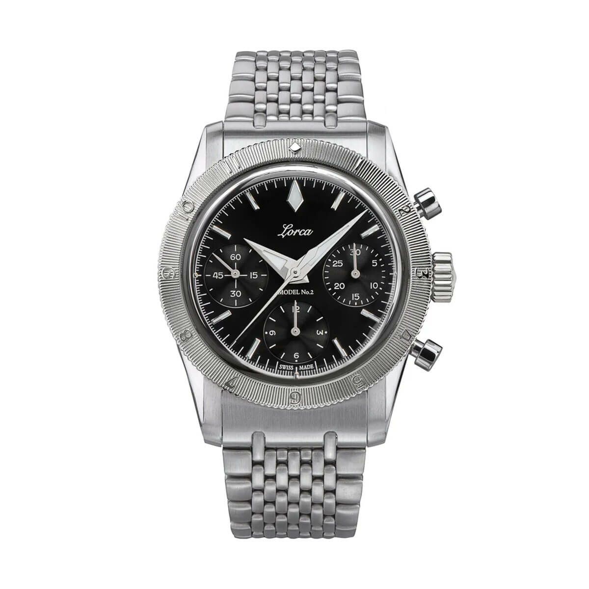 Lorca Watches / ロルカ ウォッチ モデル No.2 クロノグラフ ブラック ステンレススチール ブレスレットの公式ECサイト掲載画像