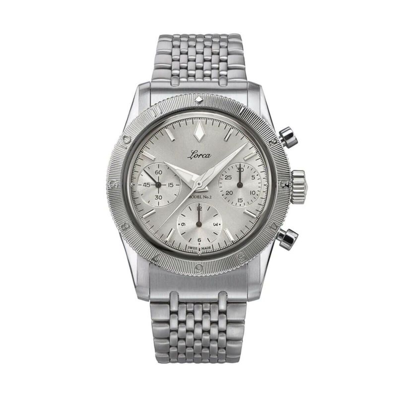 Lorca Watches / ロルカ ウォッチ モデル No.2 クロノグラフ シルバー ステンレススチール ブレスレットの公式ECサイト掲載画像