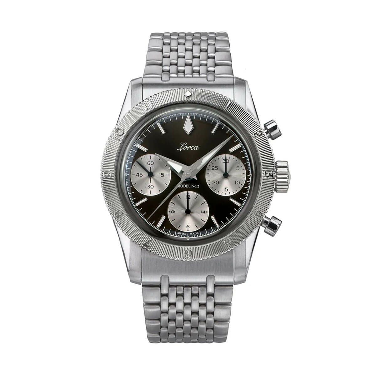 Lorca Watches / ロルカ ウォッチ モデル No.2 クロノグラフ ゴールデングレー ステンレススチール ブレスレットの公式ECサイト掲載画像