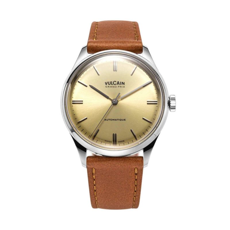 VULCAIN / ヴァルカン グランプリ スチールケース スチールフルケースバック セミグロスシャンパンダイヤル ブラウンカーフレザーストラップの公式ECサイト掲載画像